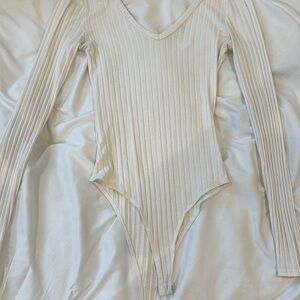 Altar'd State Cream Ribbed Bodysuit